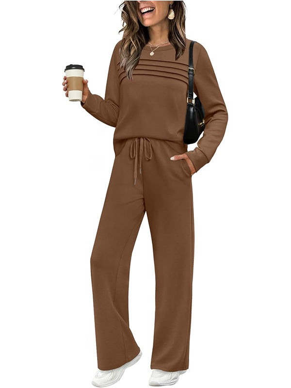 ☁️Soft & Breathable, All-Day Comfort🏠 Women's Lounge Set – Crew Neck Top & Drawstring Pants