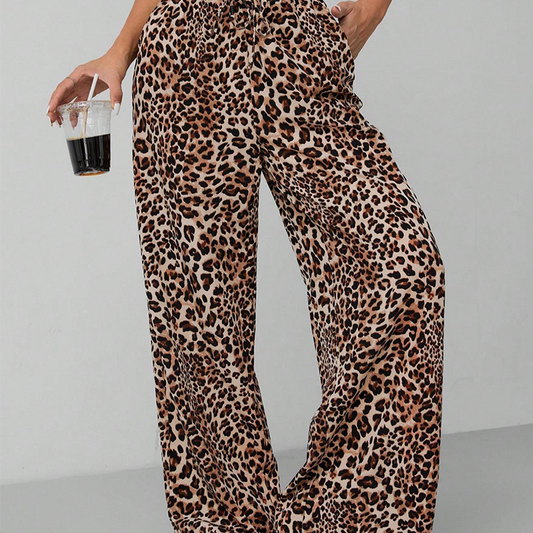 🔥Eleganckie damskie spodnie z szerokimi nogawkami w panterkę🐆