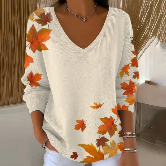 🍂Damski sweter z nadrukiem i dekoltem w serek