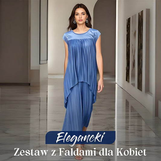 Elegancka Bluzka z Faldami i Szerokie Spodnie dla Kobiet