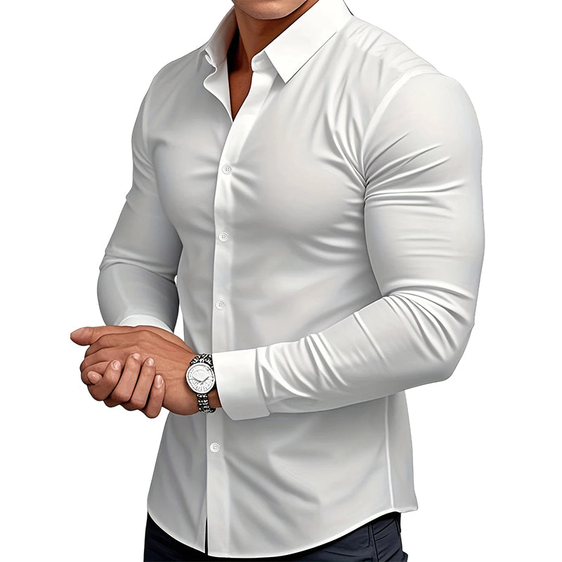 👔Men’s plain-coloured, notched-collar, long-sleeved button-down shirt