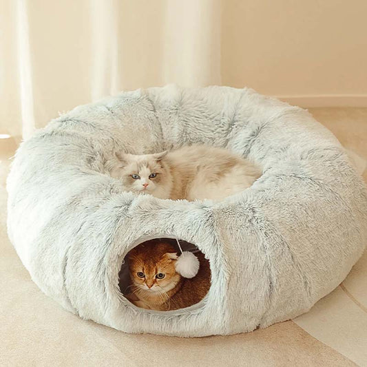 🐱🔥Składane łóżko dla kota 2 w 1 z miękkim, okrągłym tunelem do użytku w pomieszczeniach