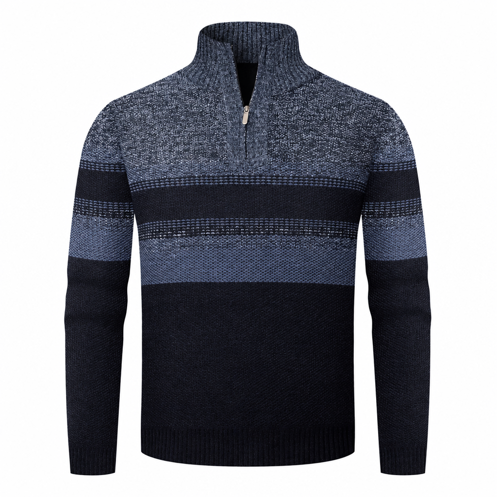 Men’s winter checked knitted cardigan with hood and fleece lining