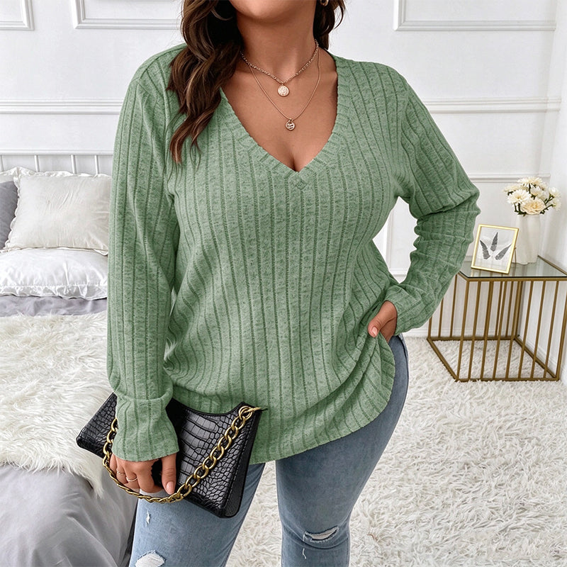 Women's Plus Size Ribbed Brushed Long Sleeve Top