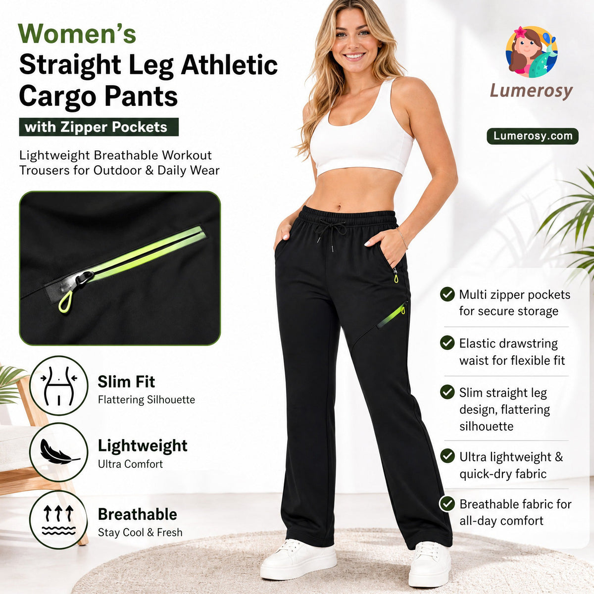 👖 Women's Cargo Trousers – Elastic Drawstring Waist & Relaxed Straight Leg  ✨