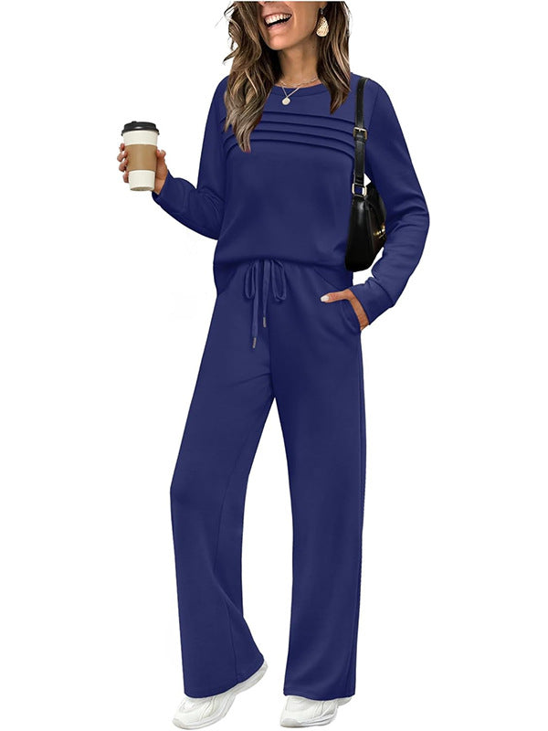 ☁️Soft & Breathable, All-Day Comfort🏠 Women's Lounge Set – Crew Neck Top & Drawstring Pants