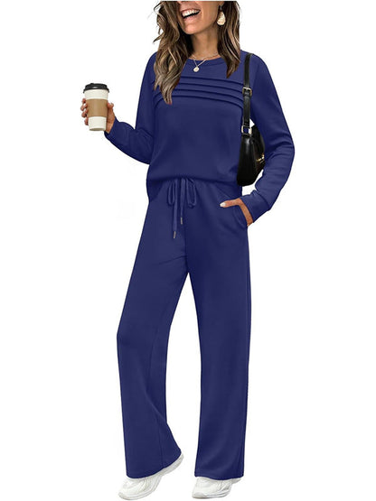 ☁️Soft & Breathable, All-Day Comfort🏠 Women's Lounge Set – Crew Neck Top & Drawstring Pants