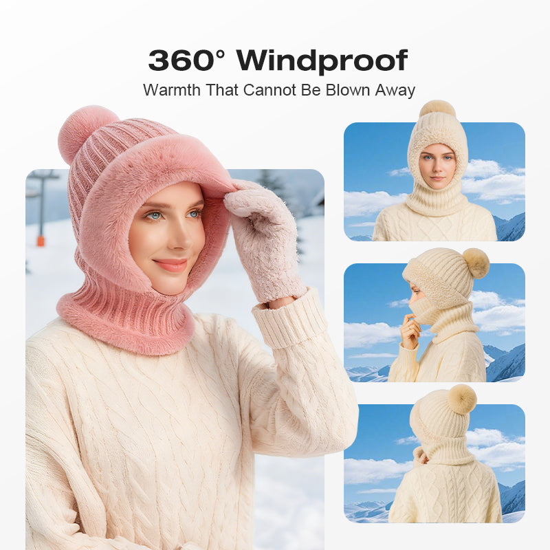 🧣🔥Women's Winter Knitted Beanie Scarf Mask — One-Piece