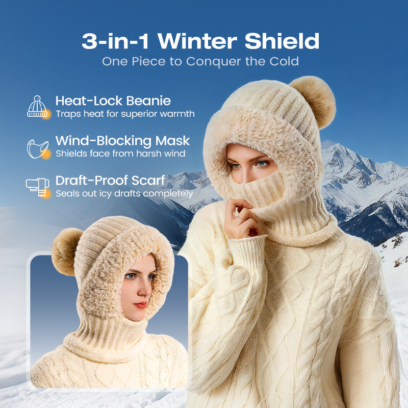 🧣🔥Women's Winter Knitted Beanie Scarf Mask — One-Piece