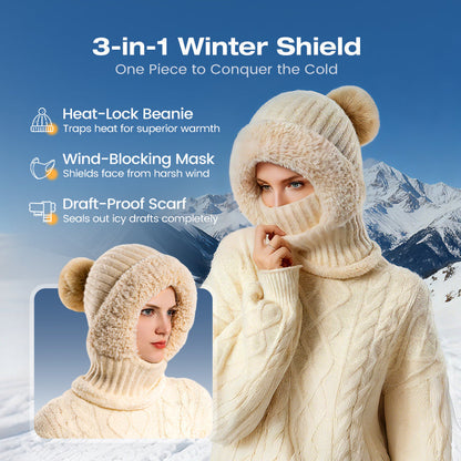 🧣🔥Women's Winter Knitted Beanie Scarf Mask — One-Piece