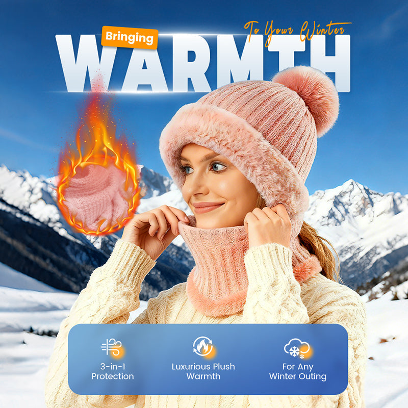 🧣🔥Women's Winter Knitted Beanie Scarf Mask — One-Piece