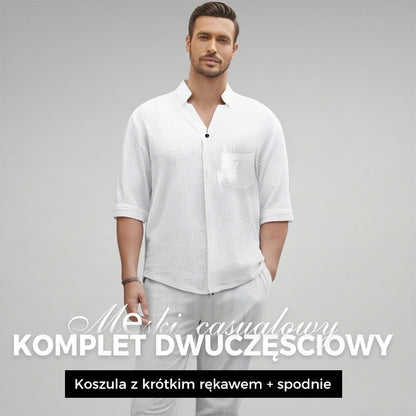 ❄️Modny męski bawełniany lniany top i spodnie w dwuczęściowym zestawie