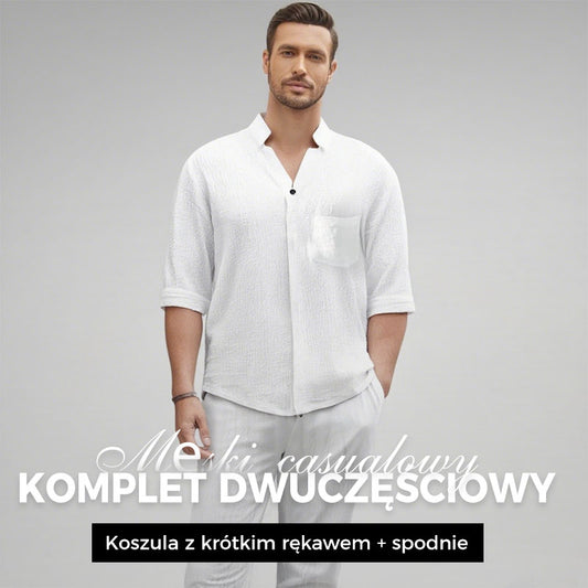 ❄️Modny męski bawełniany lniany top i spodnie w dwuczęściowym zestawie