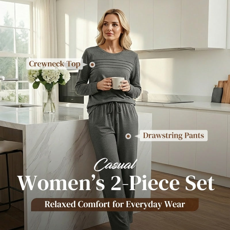 ☁️Soft & Breathable, All-Day Comfort🏠 Women's Lounge Set – Crew Neck Top & Drawstring Pants