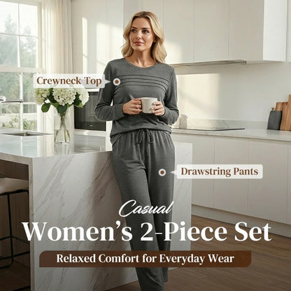 ☁️Soft & Breathable, All-Day Comfort🏠 Women's Lounge Set – Crew Neck Top & Drawstring Pants