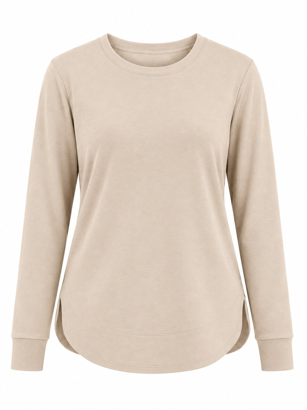 Women’s Solid High Low Hem Long-Sleeve Tops