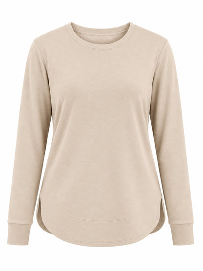 Women’s Solid High Low Hem Long-Sleeve Tops
