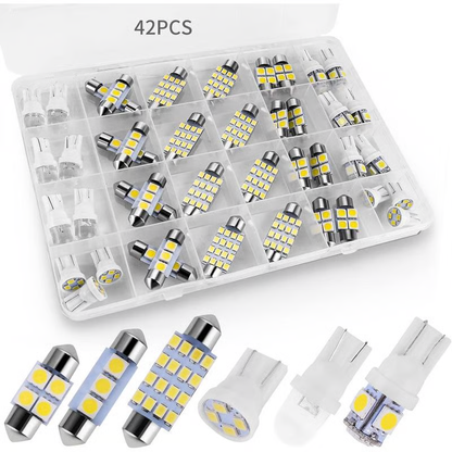 🚗💡42-częściowy zestaw oświetlenia wnętrza samochodu – ultrajasne, czysto białe światło, typu plug-and-play