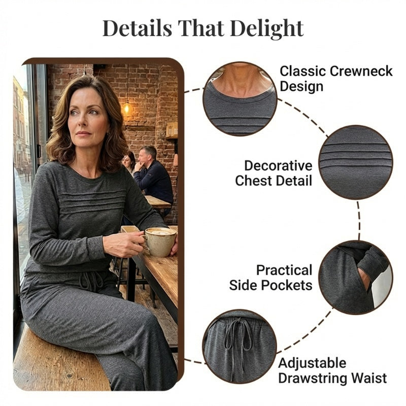 ☁️Soft & Breathable, All-Day Comfort🏠 Women's Lounge Set – Crew Neck Top & Drawstring Pants