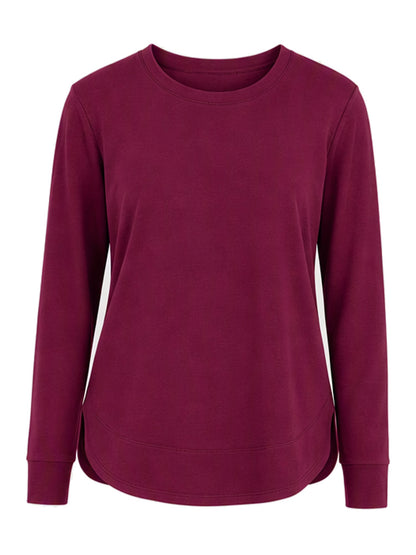 Women’s Solid High Low Hem Long-Sleeve Tops