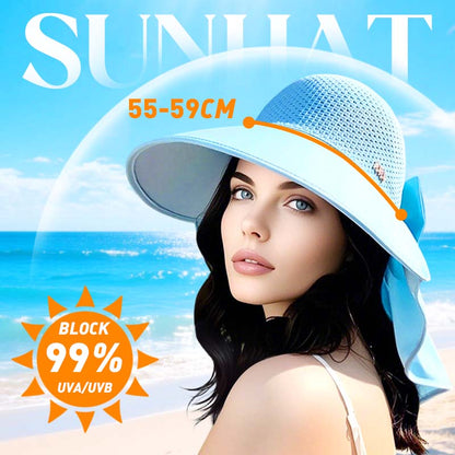 🌞 Niezbędnik do ochrony przed słońcem w lecie 👒 Czapka przeciwsłoneczna z szerokim rondem i wentylacją, z odpinanym szalikiem na szyję