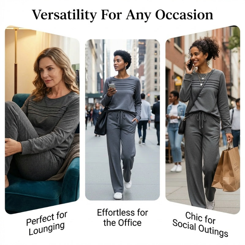 ☁️Soft & Breathable, All-Day Comfort🏠 Women's Lounge Set – Crew Neck Top & Drawstring Pants