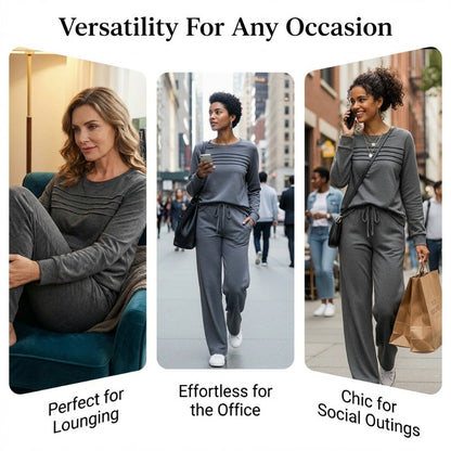 ☁️Soft & Breathable, All-Day Comfort🏠 Women's Lounge Set – Crew Neck Top & Drawstring Pants