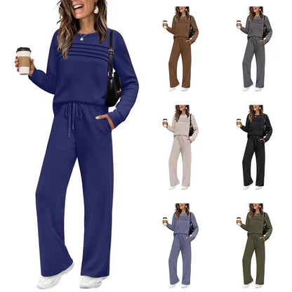 ☁️Soft & Breathable, All-Day Comfort🏠 Women's Lounge Set – Crew Neck Top & Drawstring Pants
