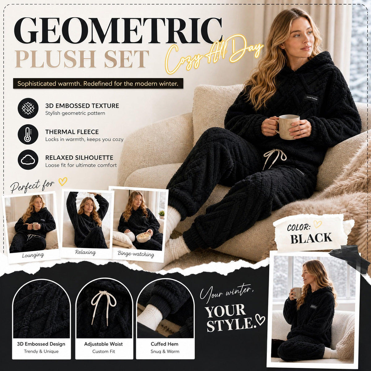 🔥🍂 Embossed Geometric Plush Set – Timeless Comfort & Effortless Style For Every Occasion