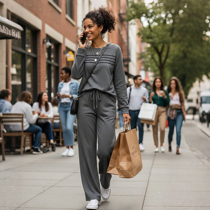 ☁️Soft & Breathable, All-Day Comfort🏠 Women's Lounge Set – Crew Neck Top & Drawstring Pants