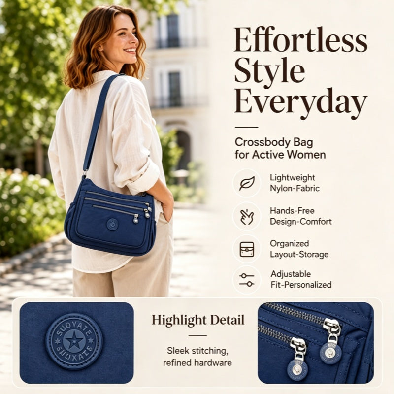 👜Lightweight Multi-Pocket Nylon Crossbody Bag – Lightweight, Water-Resistant & Perfect For Everyday Adventures