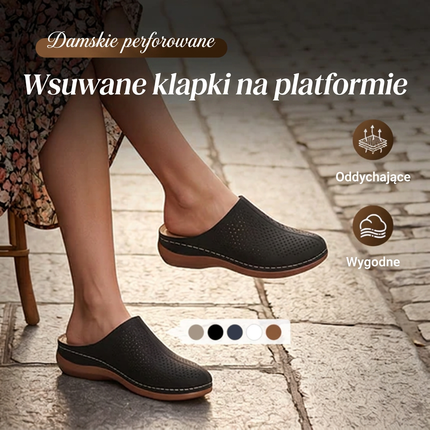 Damskie klapki na platformie z perforowaną, antypoślizgową podeszwą