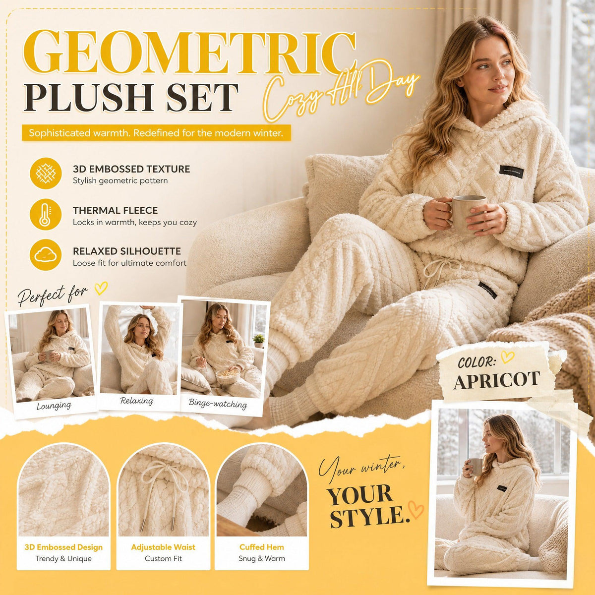 🔥🍂 Embossed Geometric Plush Set – Timeless Comfort & Effortless Style For Every Occasion