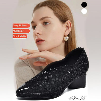 👡Sandały na grubym obcasie z siateczki z kryształkami górskimi