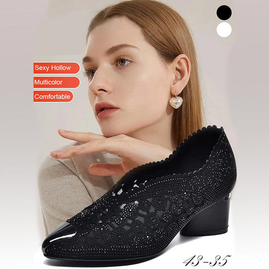 👡Sandały na grubym obcasie z siateczki z kryształkami górskimi
