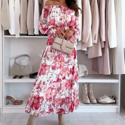 🌸Kwiecisty top z odkrytymi ramionami i dwuczęściowy zestaw ze spódnicą maxi
