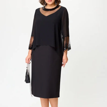 💝Czarna elegancka sukienka damska z siedmioma rękawami