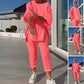 👚amski luźny dwuczęściowy zestaw w jednolitych kolorach: luźna bluza + spodnie