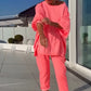 👚amski luźny dwuczęściowy zestaw w jednolitych kolorach: luźna bluza + spodnie