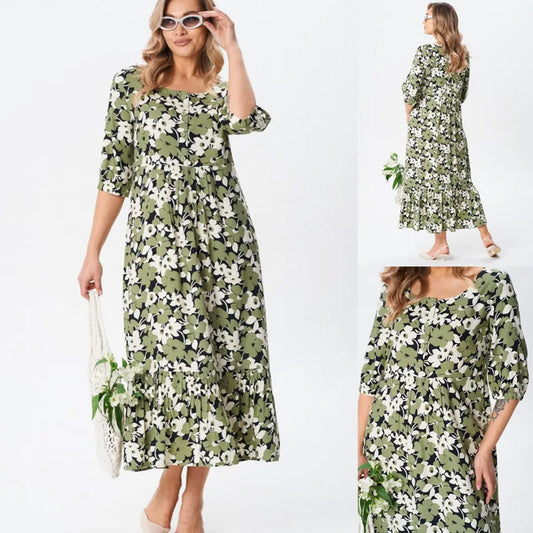 🌼Damska casualowa sukienka z półrękawkiem w kwiaty