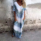 💝Luźna długa sukienka z nadrukiem Tie-Dye z dekoltem w szpic
