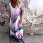 💝Luźna długa sukienka z nadrukiem Tie-Dye z dekoltem w szpic