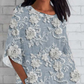 👚Luźny top z rękawem 3/4 z kwiatowym nadrukiem 3D