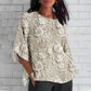 👚Luźny top z rękawem 3/4 z kwiatowym nadrukiem 3D