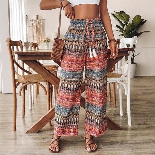 👖Damskie spodnie z wysokim stanem z nadrukiem boho