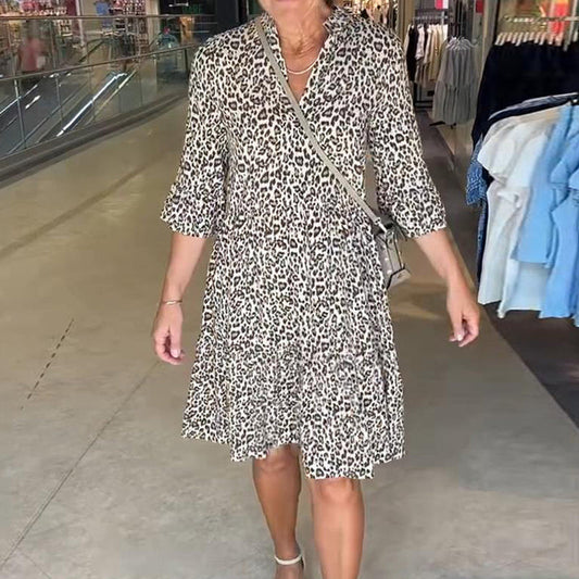 🐆Modna damska sukienka V-neck w panterkę o luźnym kroju👗
