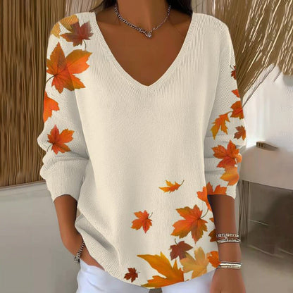 🍂Damski sweter z nadrukiem i dekoltem w serek