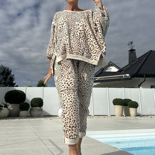 💞Damski zestaw bluzka i spodnie w panterkę🐆