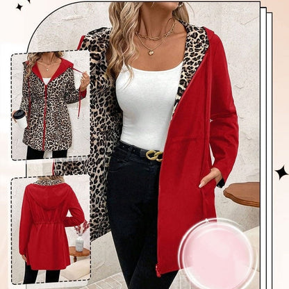 🐆Dwustronny płaszcz z kapturem w panterkę🧥