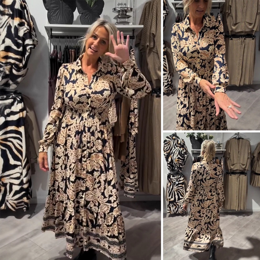 💃Elegancka sukienka z długim rękawem w kwiatowy wzór